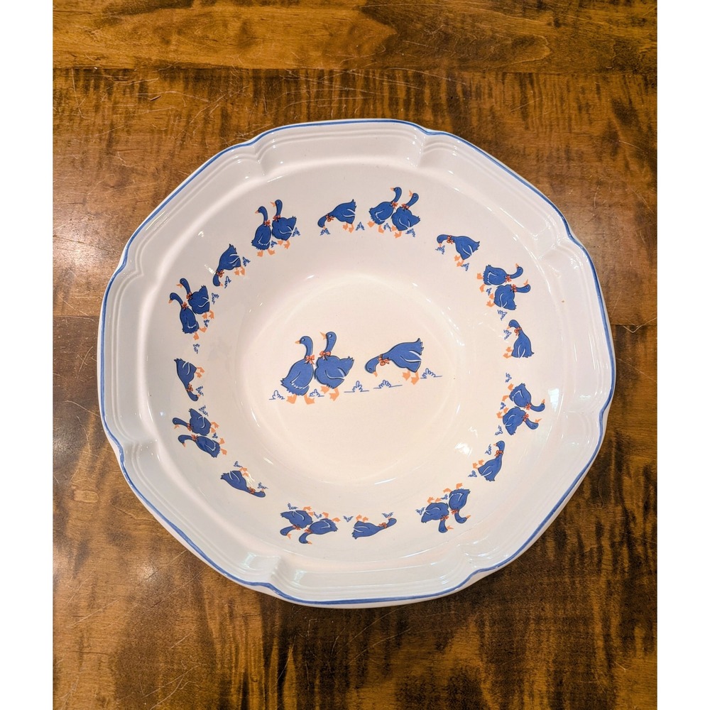 Cottage Core Vintage Hankook Blue Geese Serving Bowl Grandma Chic